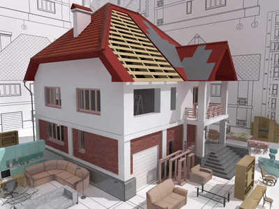 住宅建筑维修中的三维透视图图片素材-三维透视图创意CG素材-jpg图片格式 .